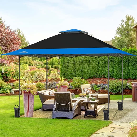 EAGLE PEAK 13 x 13 ft Pop-up Outdoor Canopy Auto Extending Eaves (169 Sqft of Shade),Black/Blue