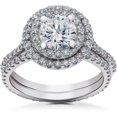 thumbnail image 1 of 2 ct Round Halo Lab Grown Diamond Engagement Ring Setting & Eternity Band 14k, 1 of 4