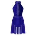 thumbnail image 5 of Haitryli Womens Halter Neck Lyrical Dance Dress Crisscross Back Ballet Modern Dance Leotard Dress Royal Blue L, 5 of 7
