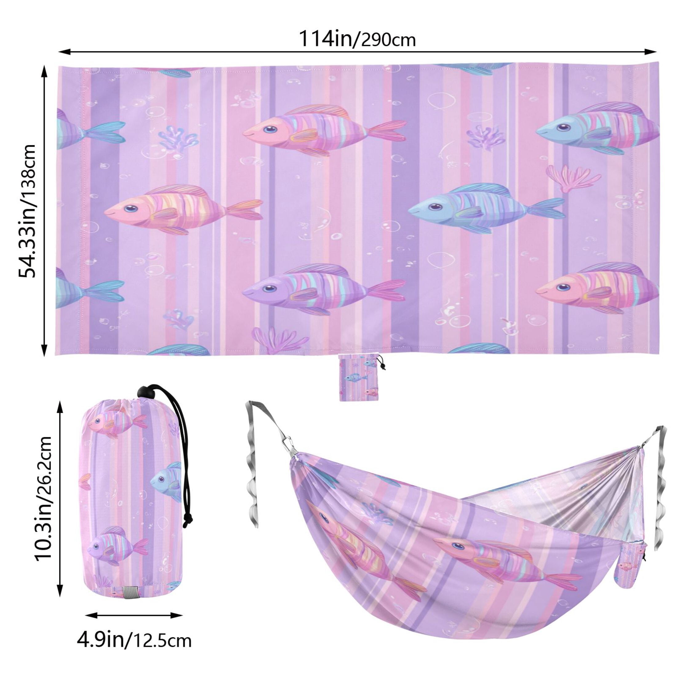 Hammock Camping Hammock Nylon Portable Hammock Travel Camping Hammock Pink Striped Fish Pattern