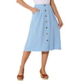 thumbnail image 4 of INSPIRE CHIC Midi Skirts for Women Casual High Elastic Waist Button Pleated a Line Skirts Dress with Pockets S Light Blue, 4 of 5
