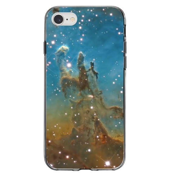 DistinctInk Clear Shockproof Hybrid Case for iPhone 7 8 SE (2020 Model) 4.7" Screen TPU Bumper Acrylic Back Tempered Glass Screen Protector - Eagle Nebula Blue Green - Show Your Love of Astronomy