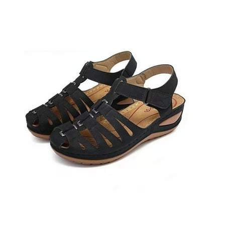 

Lyinloo Summer Women Ankle Strap Casual Outdoor Hollow Wedge Shoes Sandals Black 41