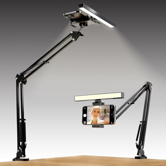 Desk Selfie Light with Overhead Phone Mount, Adjustable Arm & Phone Holder, USB Powered Video Light for Content Creation, Photo Shooting, Live Streaming，Video Recording