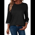 thumbnail image 1 of Camisas de Mujer, Camisetas de Moda con Mangas 3/4, Lindas Blusas Casuales de Cuello Redondo, Blusas Básicas Negro XL, 1 of 6