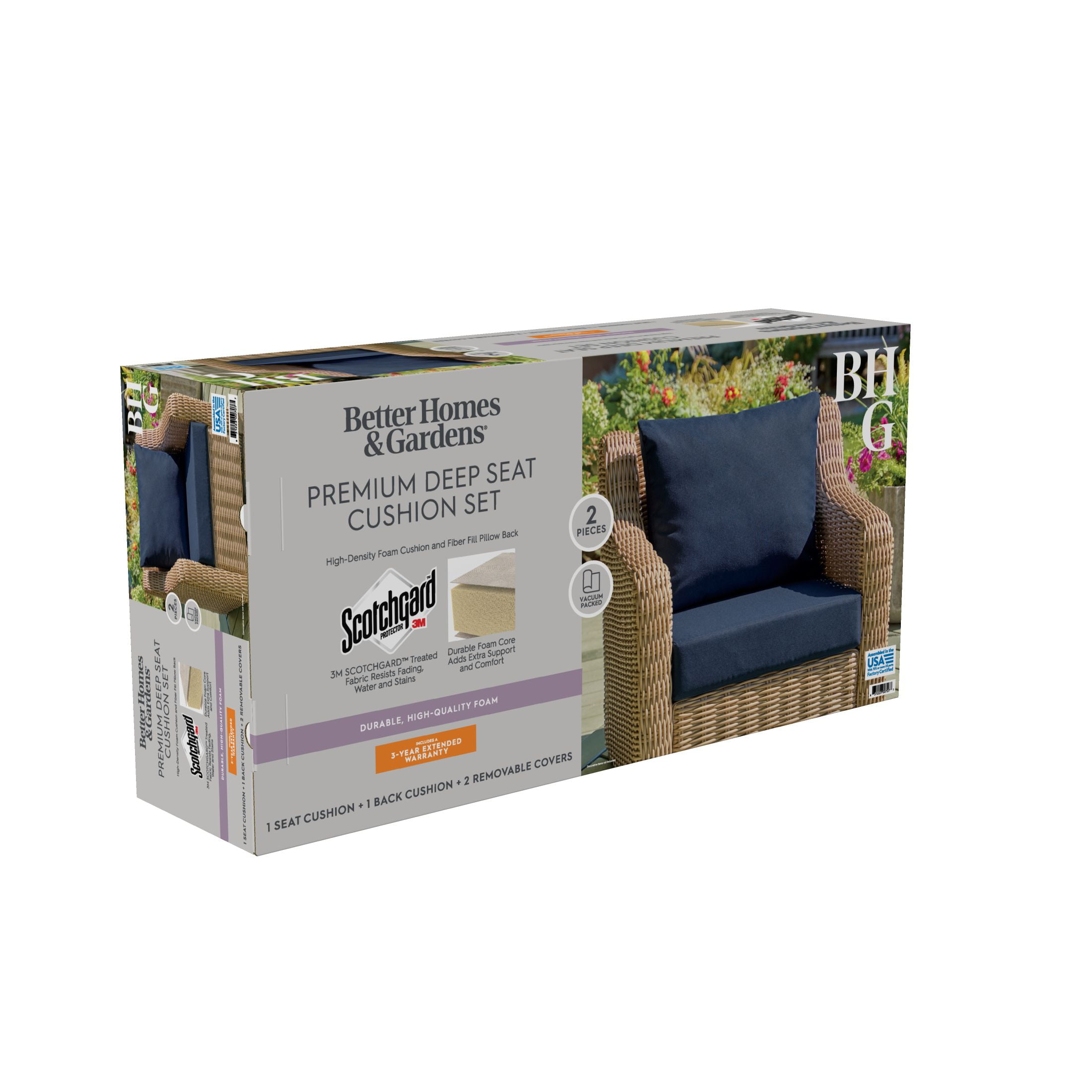 Better Homes & Gardens 24"x 24" Outdoor Deep Seat Cushion, 2-Piece, Navy