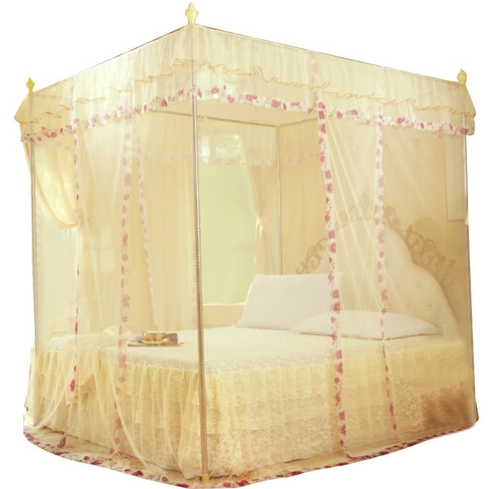 Luxury Princess 3 Side Openings Post Bed Curtain Canopy Netting Net Bedding