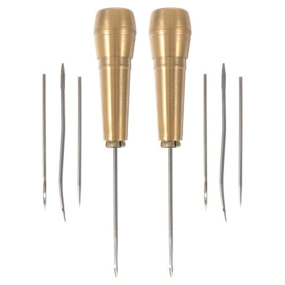 2 Sets Copper Handle Canvas Leather Large Eye Sewing Needles Portable Stitching Awl Sewing Upholstery Repair Tool For Canvas, Shoe And Leathercraft Accessories