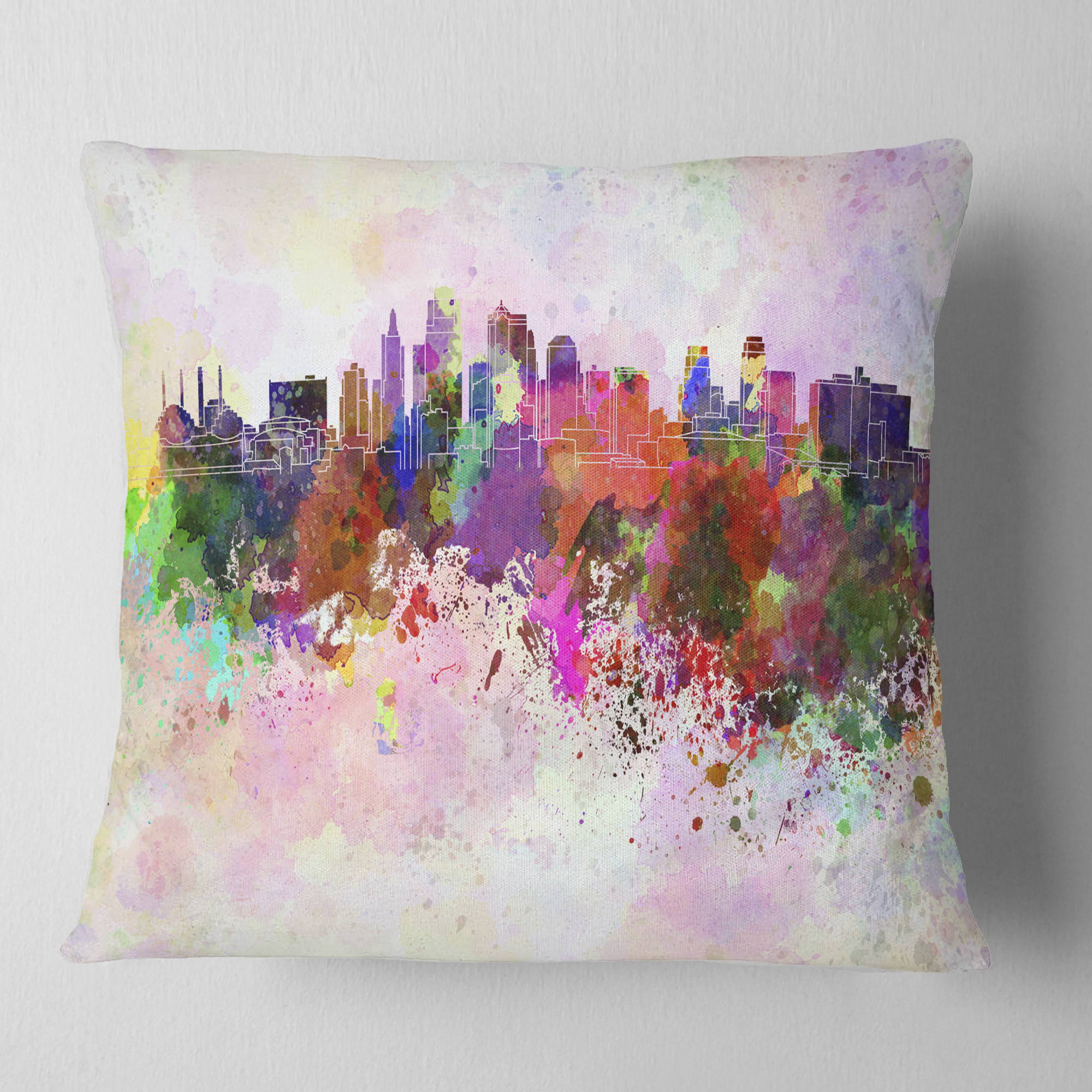 Designart Kansas City Skyline - Cityscape Throw Pillow - 16x16