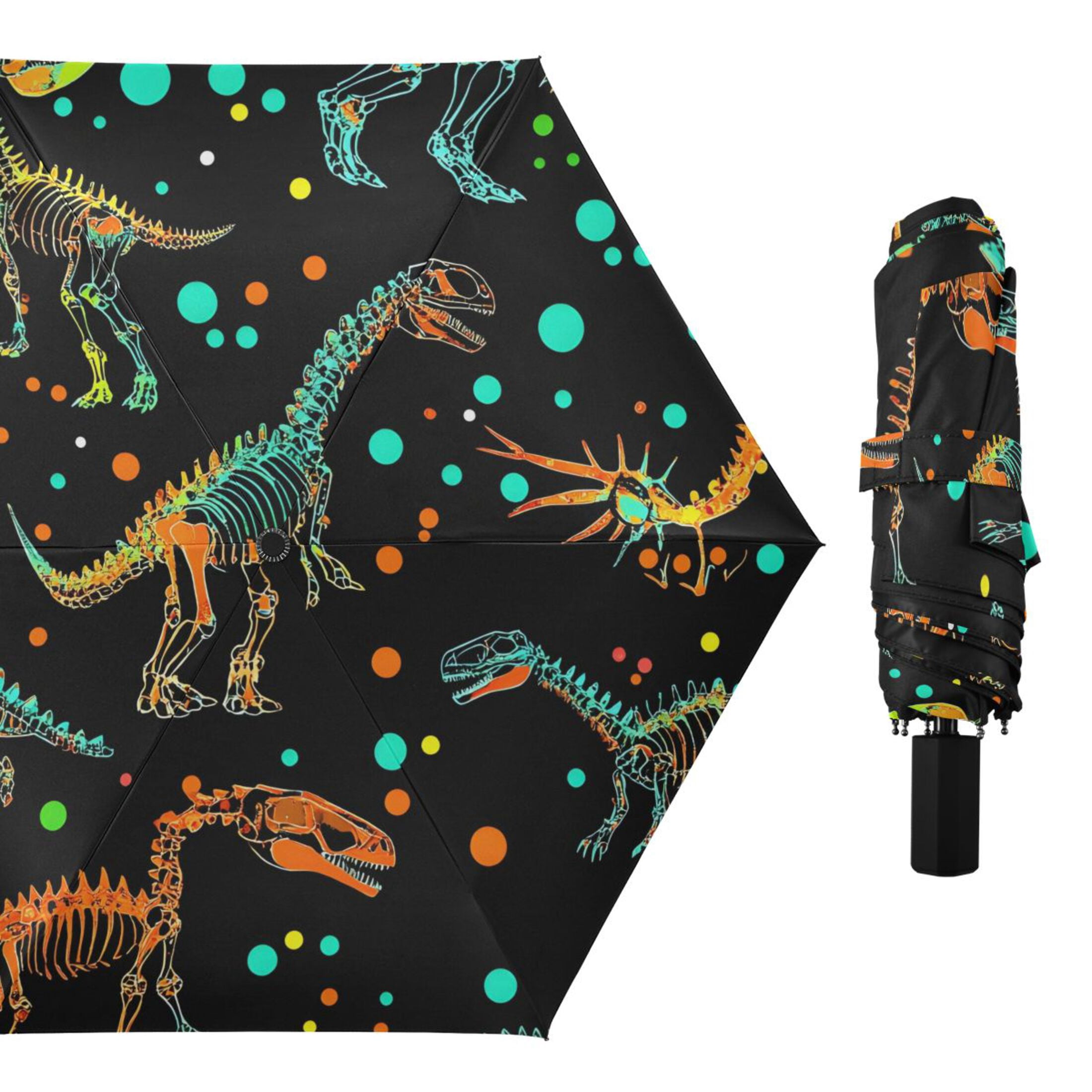 ALAZA Cartoon Dinosaur UPF 50+ Compact Folding Umbrella for Rain Travel Umbrella Packable