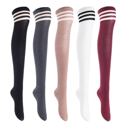 Lian LifeStyle Women's 5 Pairs Adorable Comfortable Soft Thigh High Over Knee High Cotton Socks, Size 6-9, JMYP1022 (Black, DarkGrey, Khaki, White, Wine)