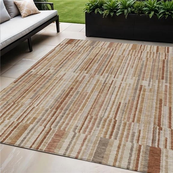 HomeRoots 631576 5 x 8 ft. Terra Cotta & Beige Striped Washable Indoor & Outdoor Rectangle Area Rug