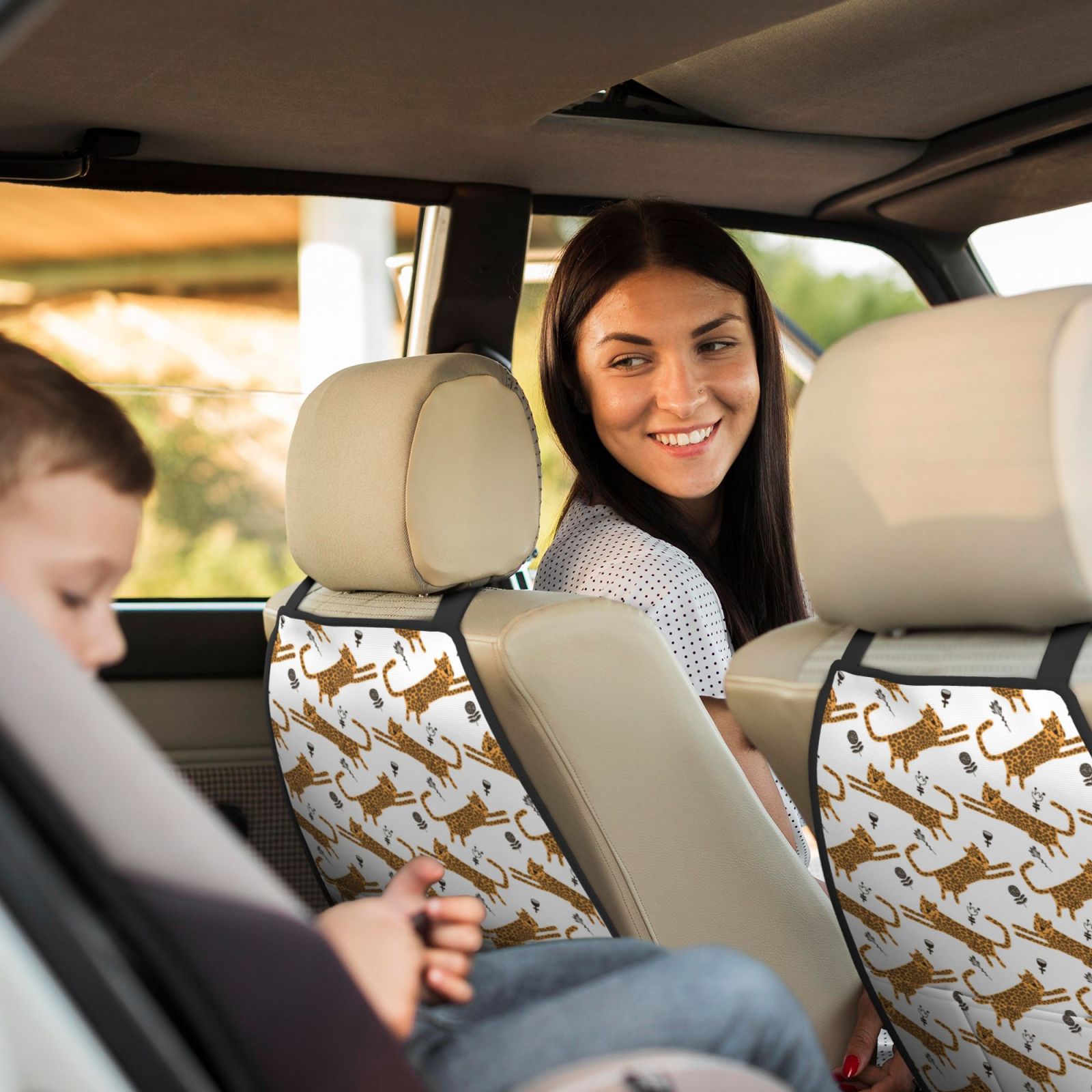 Xecao Leopard Print Pattern Car Seat Back Protector 2 Pack Large Capacity Pocket, Kick Mats Back Seat Protector