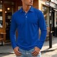 thumbnail image 2 of gzxflxpge Men's Long Sleeve Polo Shirts Casual Quick Dry Lapel 3-Button Golf Tshirts Fashion Oversized Pure Color Tops for Athletic Royal Blue 3XL, 2 of 8