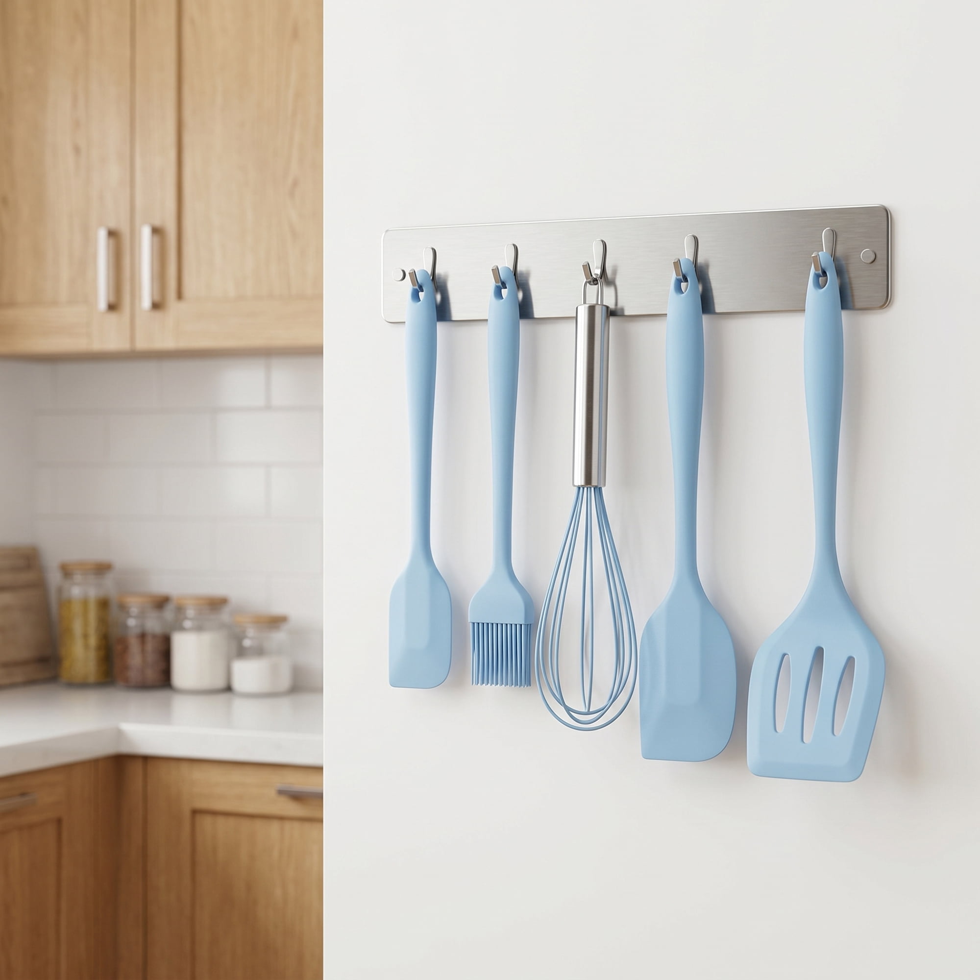 Unique Bargains Spatula Set Heat-Resistant Cooking Utensils Blue 5Pcs