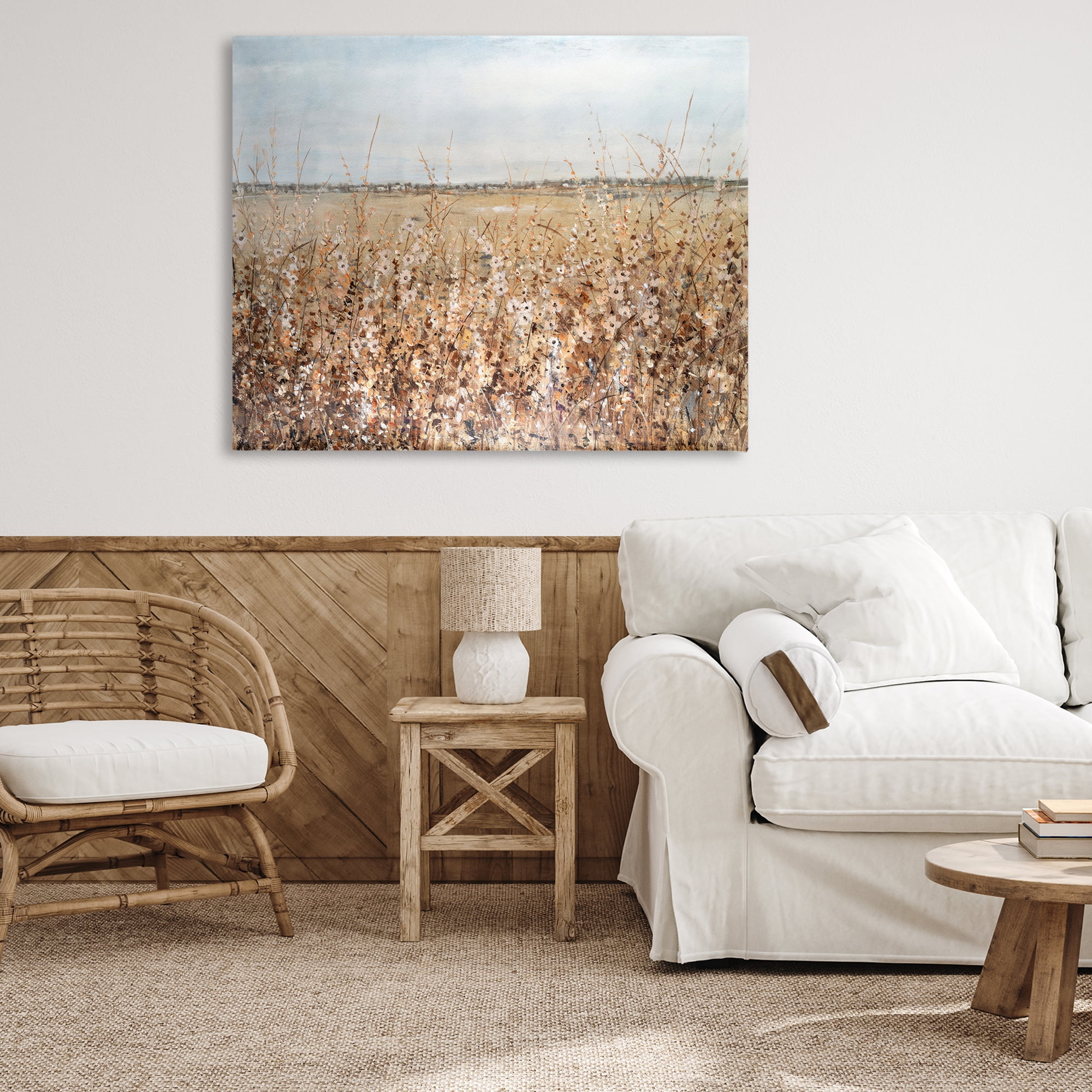 Stupell Industries Solemn Neutral Meadow Landscape & Nature Painting Wrapped Canvas Art Print Wall Art, 48 x 36