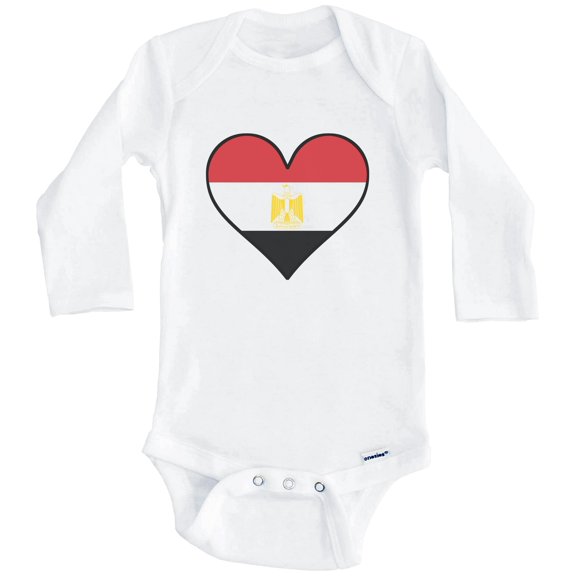 Egyptian Flag Baby Bodysuit - Cute Egyptian Flag Heart - Egypt Baby Bodysuit (Long Sleeve), 0-3 Months White