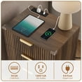 thumbnail image 3 of Laintene 3-Piece Boho Bedroom Set - 6-Drawer Dresser & 2 Nightstands with 3 Drawers & USB Charging, Fluted Wooden Storage, Modern Dresser & Nightstand Combo, Walnut, 3 of 12