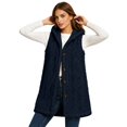thumbnail image 2 of Ladies Winter Vest Fleece Sleeveless Hooded Jacket Fleece Button up Jacket Solid Color Outerwear with Pockets My Items, 2 of 9