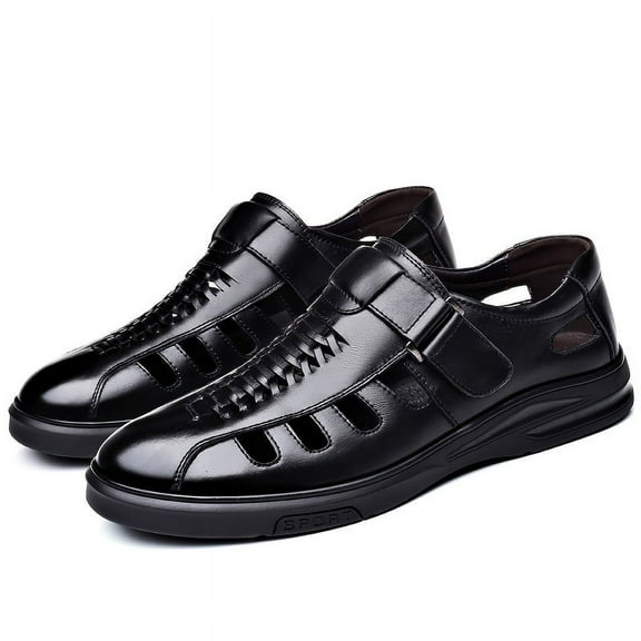 [Casual Loafers] Summer Casual Men's Loafers - Black, Soft Sole, Round Toe, Hook & Loop Closure, Durable Rubber Sole, Comfortable Walking Shoes|Classic Loafer Style|Rubber Sole Loafer