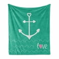 thumbnail image 1 of Anchor Soft Flannel Fleece Blanket, Anchor Heart Shapes and Wavy Lines on the Bottom Sailor Love Loyalty Romance, Cozy Plush for Indoor and Outdoor Use, 50" x 60", Green Pink White, by Ambesonne, 1 of 6