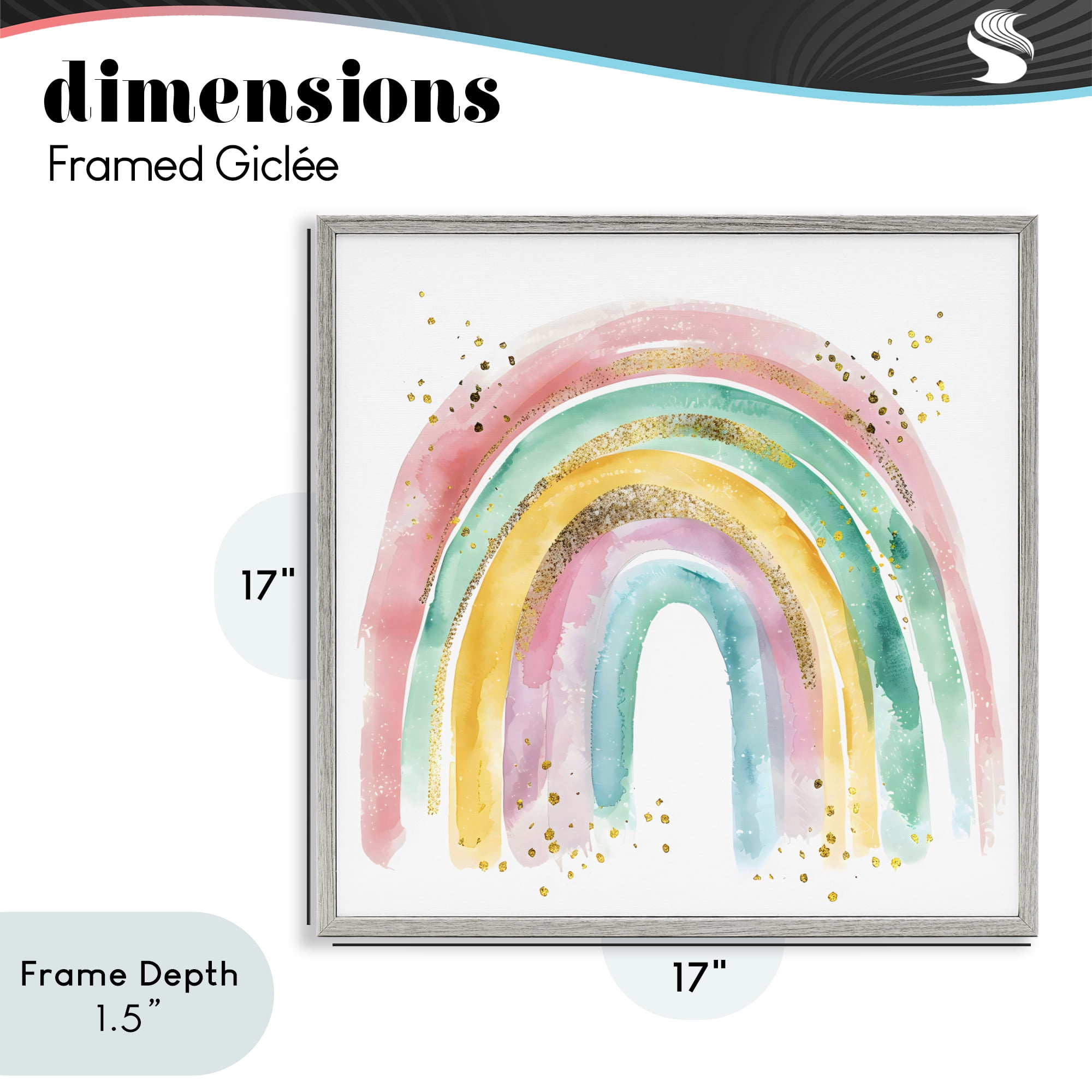 Stupell Industries Pastel Rainbow with Gold Accents Gray Framed Giclee Art, design by Creative Studio