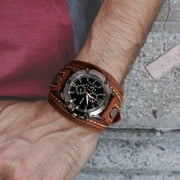 Punk Vintage Wrist Watch, Wide PU Leather Belt Strap Cuff Roman Numerals Wristwatch, Watches for Men Women , Brown