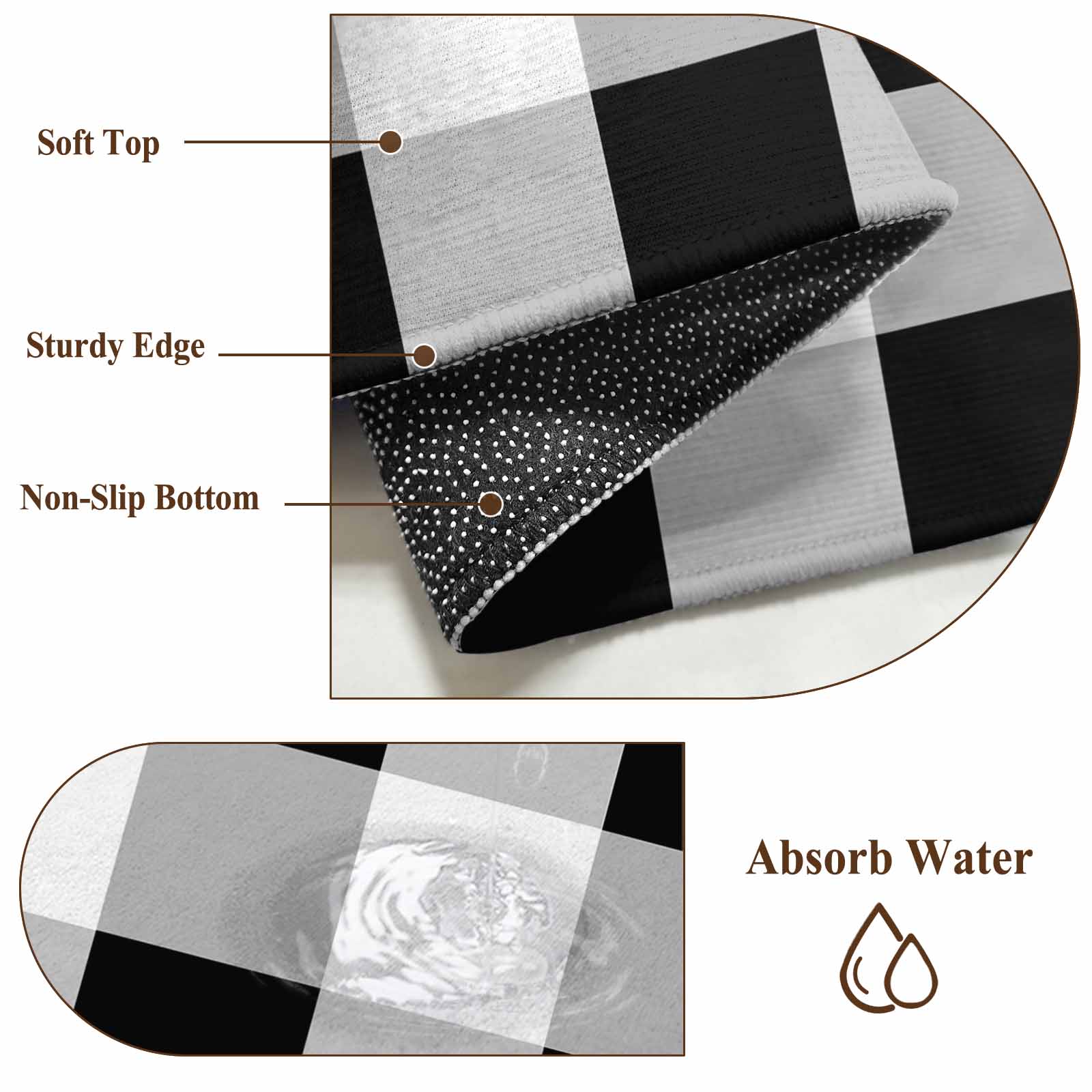 Entrance Runner Rug 2'x3',Black White Plaid Non-slip Doormat for Indoor Outdoor Entrance,Spring Farmhouse Buffalo Checkered Throw Floor Mat for Front Door/Living Room/Bedroom/Bathroom/Kitchen