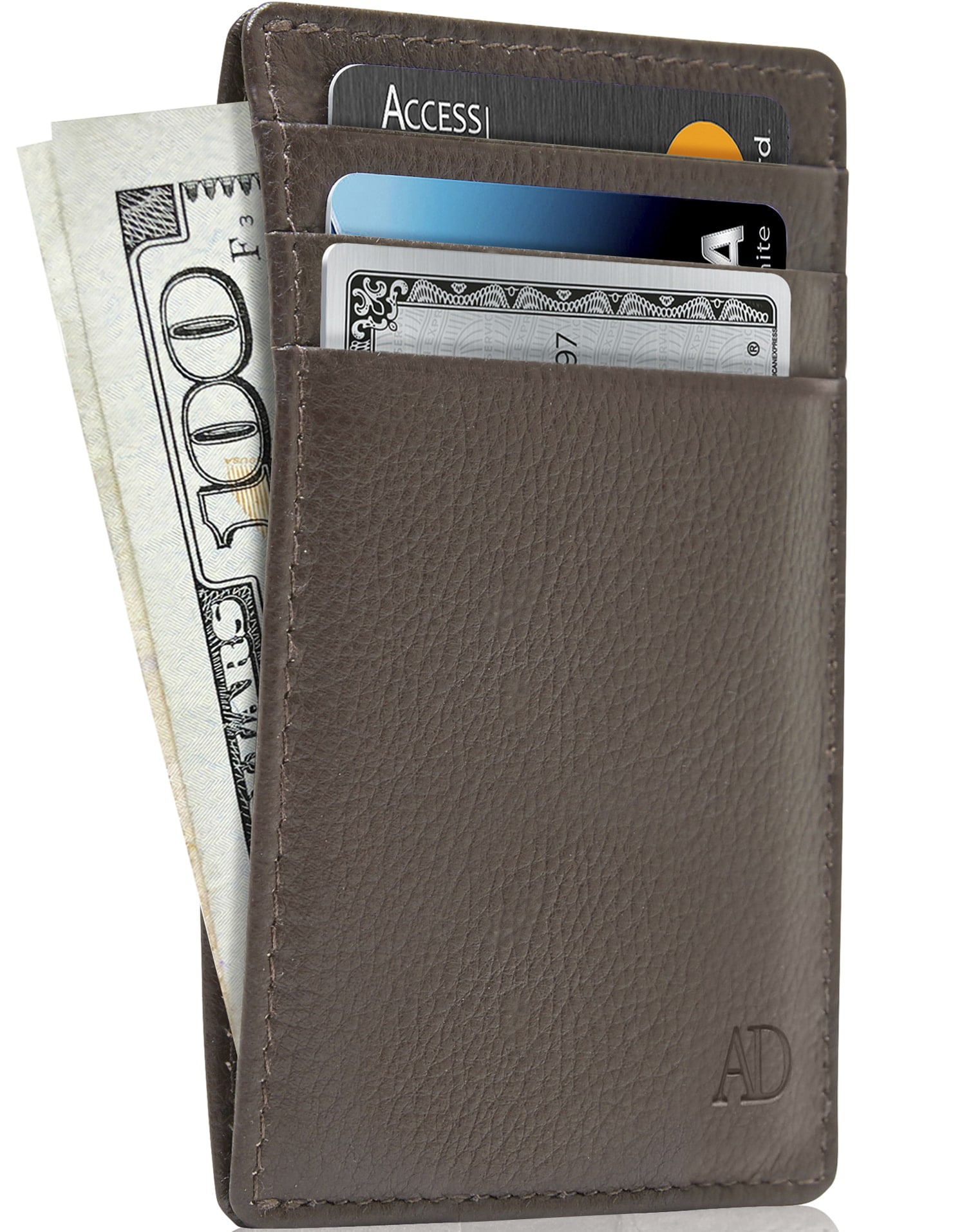 Rfid Blocking Secure Mini Wallet & RFID Sleeve Genuine Leather Front Pocket Wallet Best Protection for your Credit Cards coffee