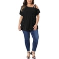 thumbnail image 2 of Agnes Orinda Women's Plus Size Top Boat Neck Criss Cross Off One Shoulder Short Sleeve T-Shirts Summer Casual Knit Blouses 1X Black, 2 of 6