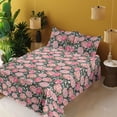 thumbnail image 2 of Ambesonne Vintage Fitted & Flat Sheet with Shams 4 Pcs Set, Pink-Tone Summer Flowers, Queen, Dark Coral and Olive Green, 2 of 5