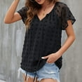 thumbnail image 4 of Womens Chiffon Blouse Swiss Dot Casual V-Neck Tie Puff Short Sleeve Pom Pom Shirts Loose Fit Summer Tops Tunics, 4 of 8