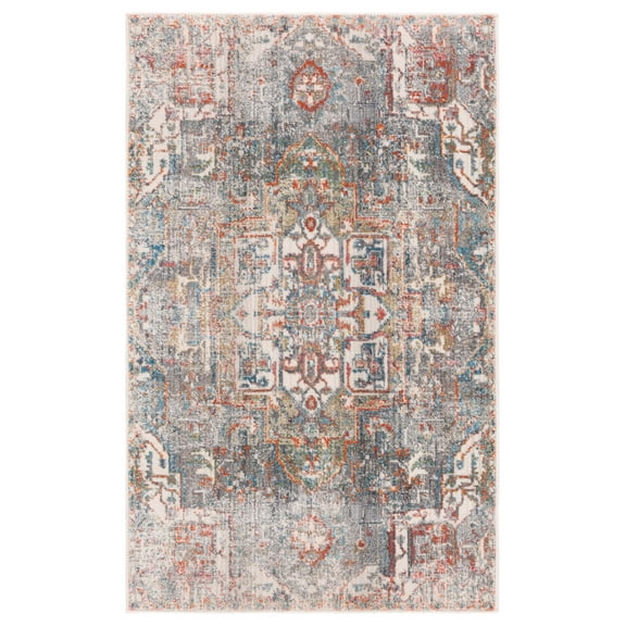 SAFAVIEH Vintage Persian Gerard Geometric Polyester Area Rug, Charcoal/Olive, 2'6" x 4'