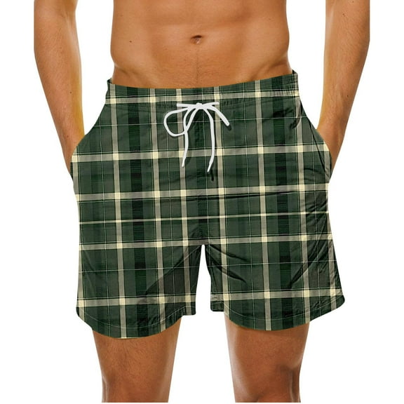 Aueoeo Men's Plus Size Trunks Plaid Checkered Shorts High Waist Drawstring Waist Trunks Casual Shorts With Pockets