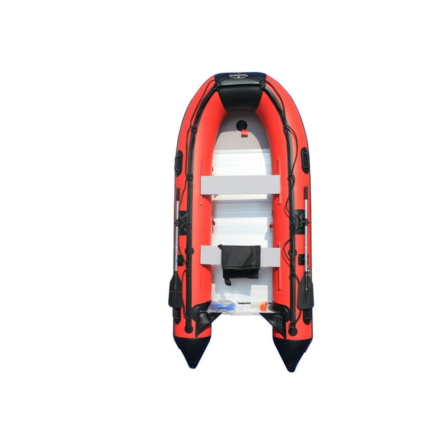 Boatify Bateau Gonflable 12,5 Pi Radeau de Pêche Dinghy Ponton Bateau kayaka avec Plancher en Aluminium - Rouge