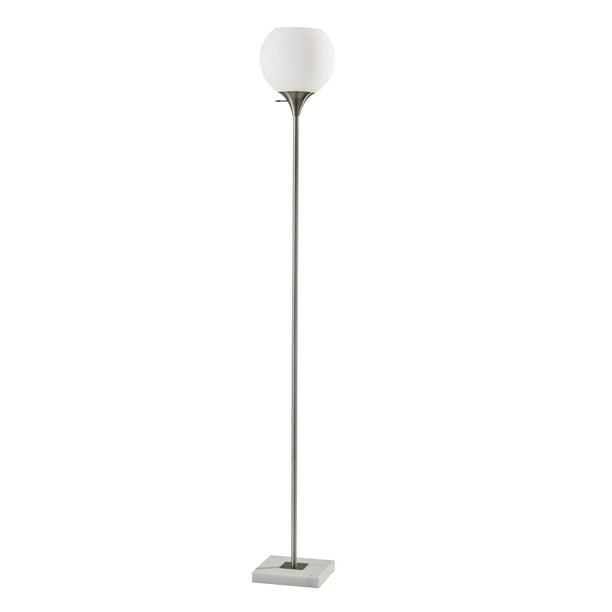 Fiona Torchiere Floor Lamp In A Brushed Steel Finish And White Marble Base Com Fiona Torchiere Floor Lamp In A Brushed, White Torchiere Floor Lamp