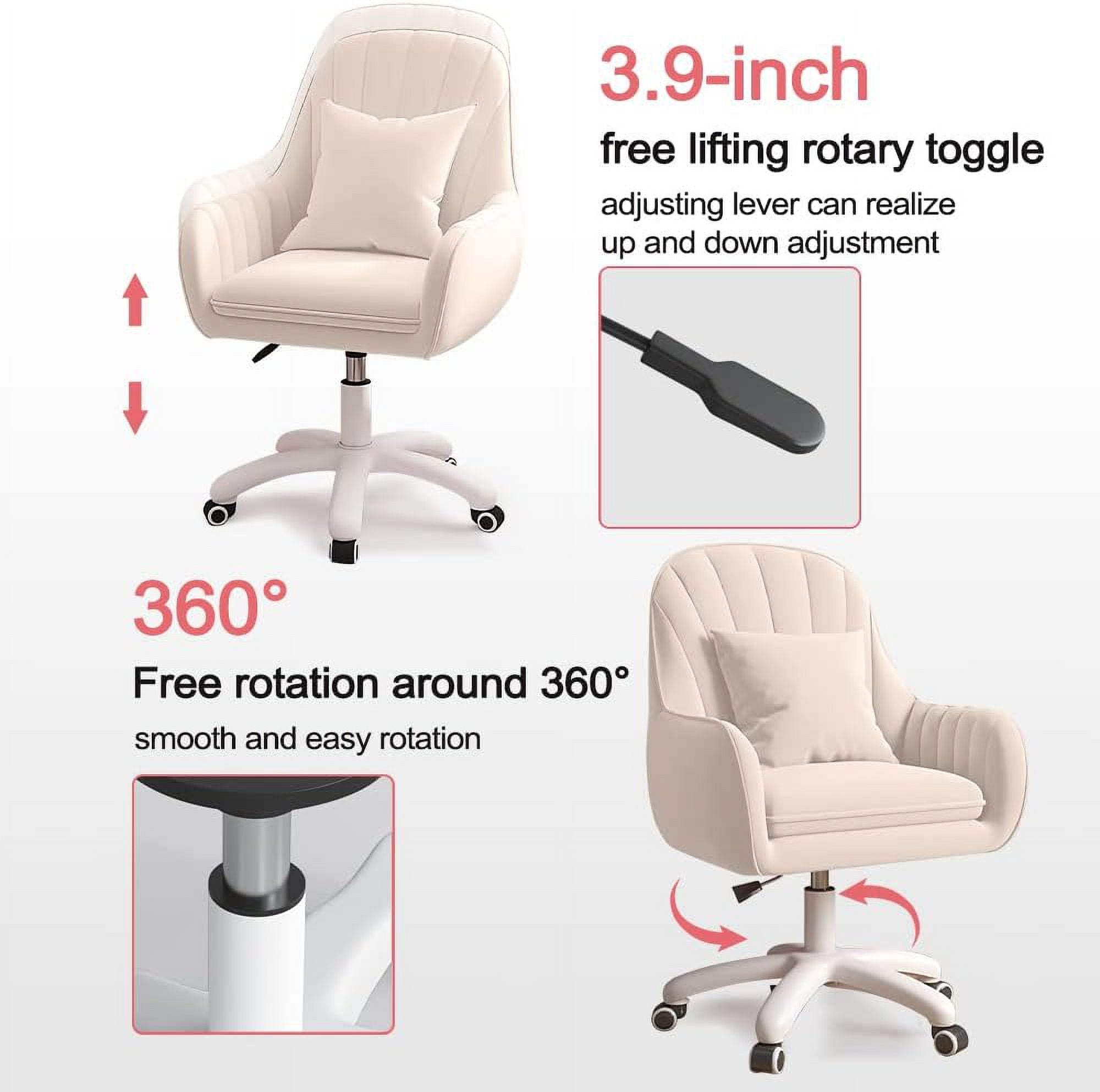 Home Office Chair Computer Chair with Mid-Back Upholstered Modern Tufted Computer Task Chair Swivel Height Adjustable Velvet Accent Chair.（White）