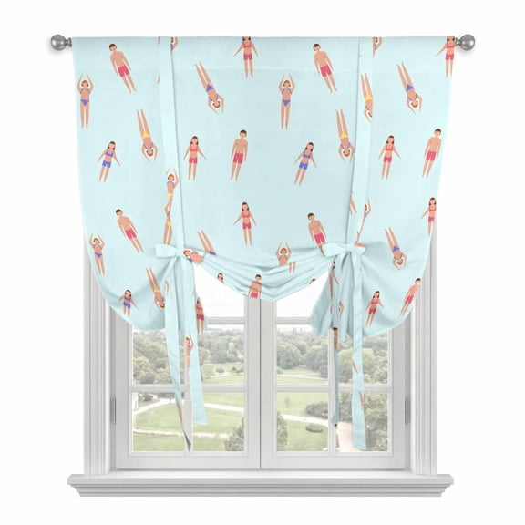Summer Swimmers Balloon Curtains for Bedroom/Front Door/Bathroom, Cartoon Swimming Girls Boys Sports Tie Up Curtains 63 Inch Length Light Filtering Kitchen Curtains Shades for Windows 46"x63"