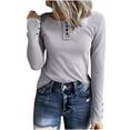 thumbnail image 3 of FAIWAD Going out Tops for Women Scoop Neck Long Sleeve Slim Fitted Knit Shirts Button Down Casual Basic Blouse, 3 of 8