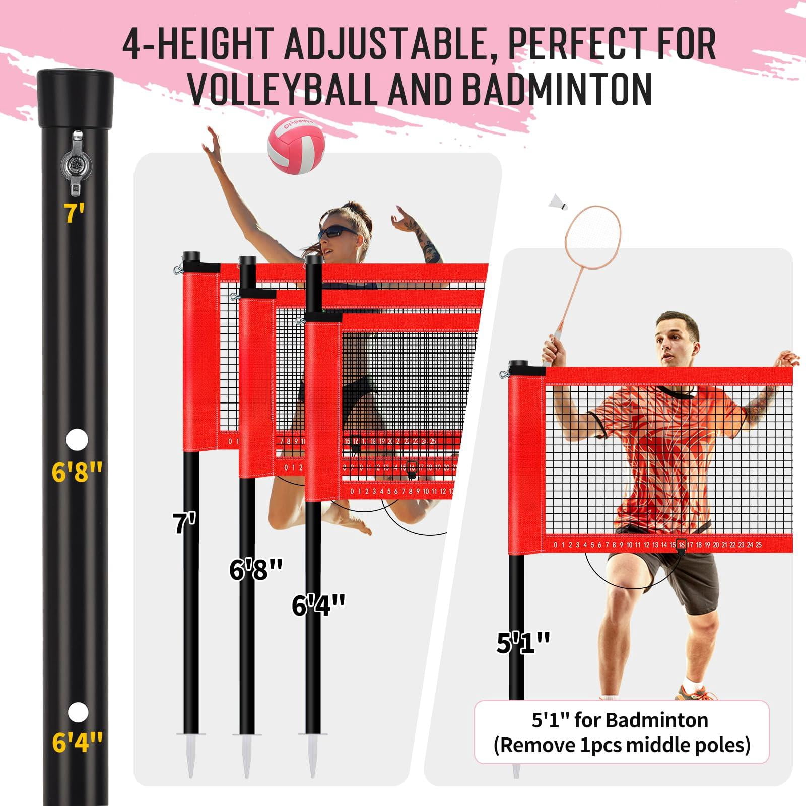 20ft Outdoor Volleyball & Badminton Combo Net Set For Backyard Beach With Adjustable Poles  Durable Anti-sag Pu 2 Aluminum Rackets