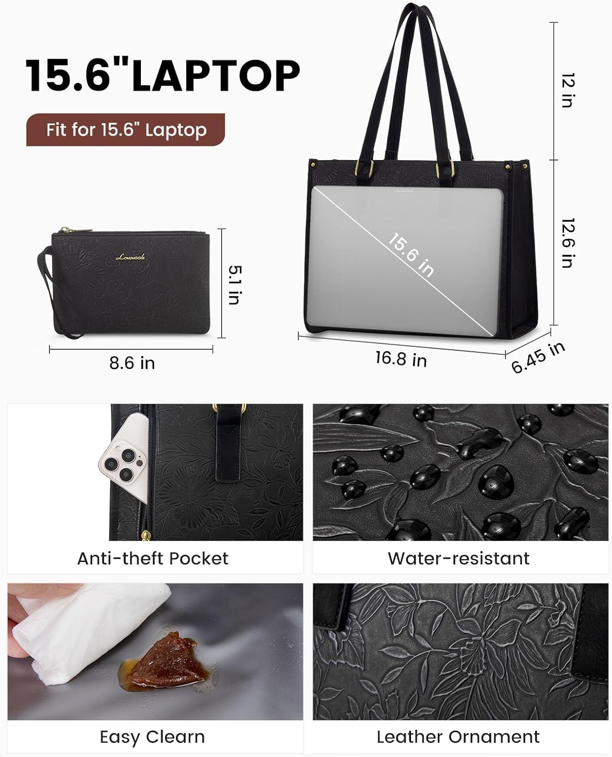 Lovevook Work Tote Bag for Women, Classic Quilted Pu Leather Handbag Purses with 15.6 in Laptop comparment and Insulated Lunch Compartment better for work lunch nurse college picnic drinks casul