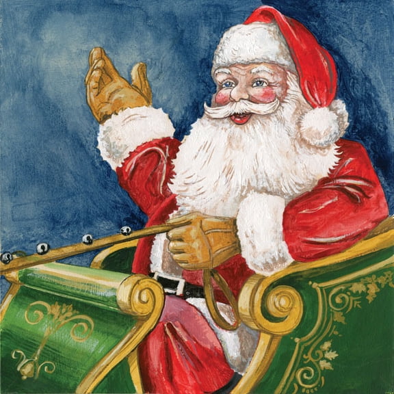 Joyful Santa in Sleigh Christmas Print; One 12X12 Print