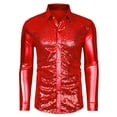 thumbnail image 1 of Camisa de lentejuelas brillantes para hombre ajustada de manga larga con botones para fiesta disco rojo M Lars Amadeus, 1 of 6