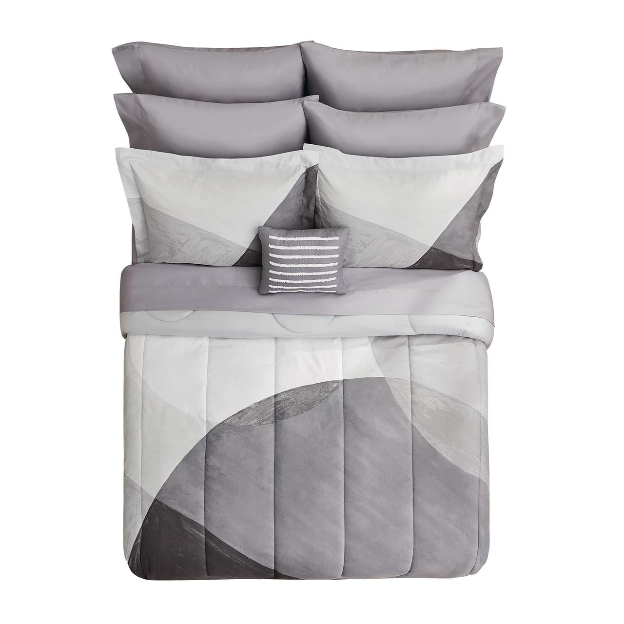 Mainstays 10 Piece Grey Color Block Bed in a Bag Comforter Set with Sheets, Full  (图3) Mainstays 10 Piece Grey Color Block Bed in a Bag Comforter Set with Sheets, Full  (图3)