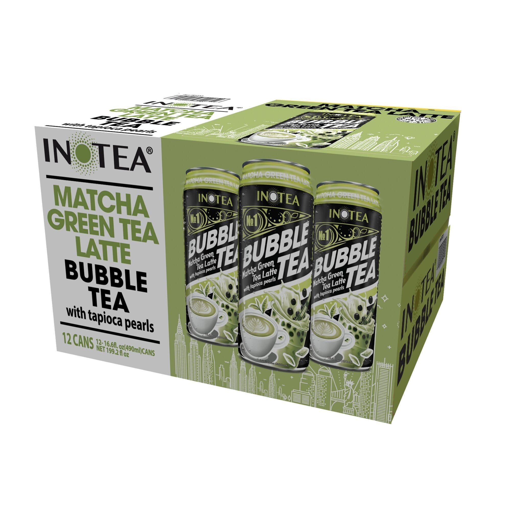 INOTEA Matcha Green Tea Latte Bottled Drink, 16.6 oz, 12 Bottles
