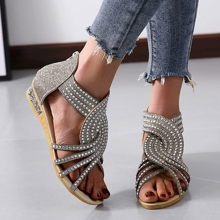 

Sunvit Flat Sandals for Women- Plus Casual Open Toe Summer Slide Sandals #557 Gold
