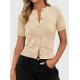 thumbnail image 4 of PRETTYGARDEN Womens Casual Summer Short Sleeve Cardigans Button Down Knitted Sweater Basic Crew Neck Crop Tops, 4 of 10