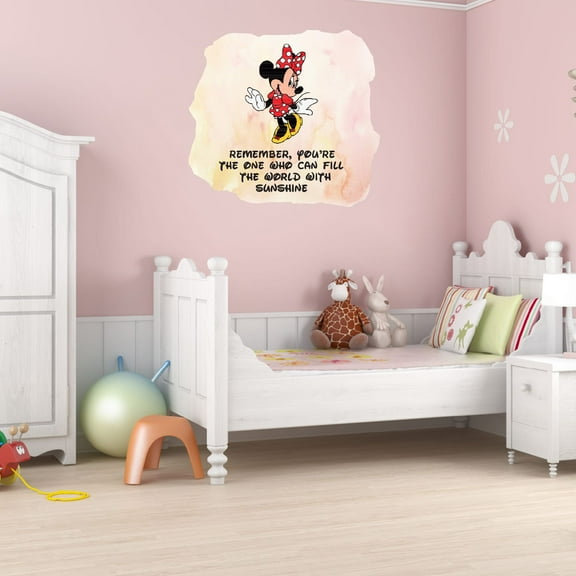 Watercolor Decal You Can Fill The World With Sunshine Living Room Wall Decal for Family Cartoon Character Art Pink Background Cute Themed Room Decal - Size: 30 In x 27 In