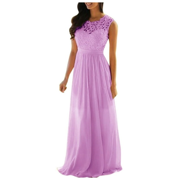 WTXUE Maxi Dress, Elegant Bridesmaid Coral Guest Women Applique Lace Dress Wedding Dresses Women's Dress, Purple Dress, Purple 2XL