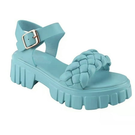 

Platform Shoes Heeled Sandals Soft & Breathable Strappy Sandals for Females Birthday Valentine s Day 36 Blue